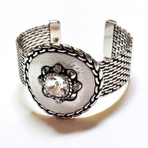 Brighton Geladriel Open Cuff Bracelet Hammered Disc Large Crystal Mesh Retired